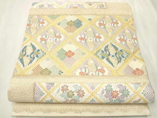 平和屋着物●太鼓柄袋帯　綴れ　向かい鳥草花文　金銀糸　正絹　逸品　CAAV7087hy