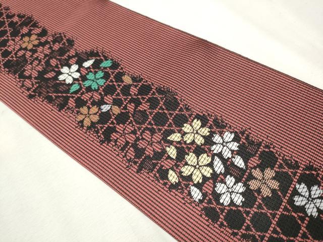 平和屋着物●両面　半幅帯　舞桜間道　金糸　正絹　逸品　CAAV7095hy 平和屋着物○両面 半幅帯 舞桜間道 金糸 正絹 逸品 CAAV7095hy