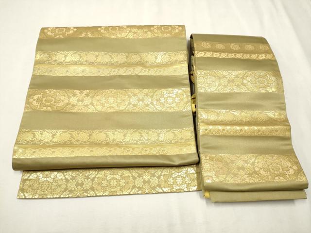 平和屋着物●西陣織　陰山織物謹製　箔屋清兵衛　つけ帯　草木染　横段花文　本金箔　正絹　逸品　CAAV7103hy