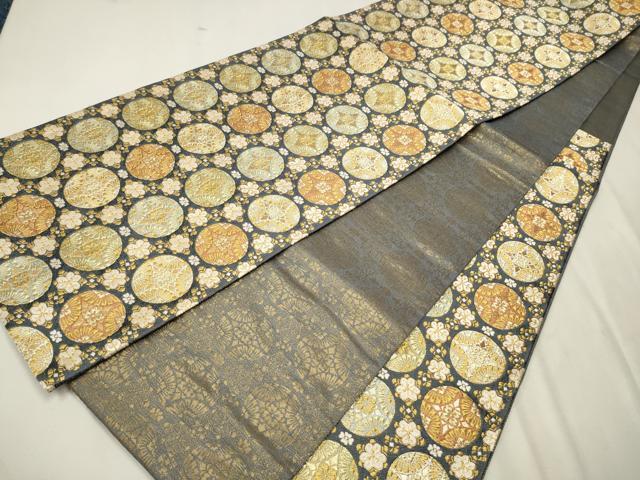 平和屋着物○両面 六通柄袋帯 唐織 作家物 草花丸文 金銀糸