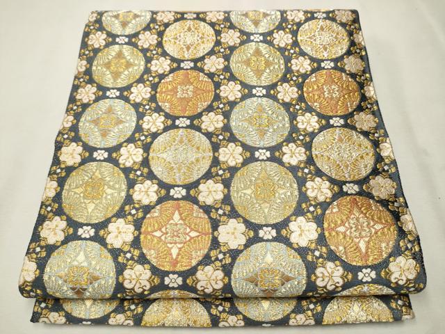 平和屋着物●両面　六通柄袋帯　唐織　作家物　草花丸文　金銀糸　正絹　逸品　CAAV7106hy