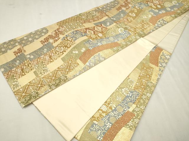 平和屋着物○六通柄袋帯 唐織 短冊花鳥文 金糸 正絹 逸品 CAAV7110hy