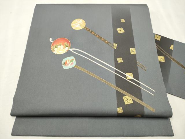 平和屋着物●塩瀬　九寸名古屋帯　簪　花鳥文　金彩　正絹　逸品　CAAV7132hy