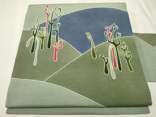 平和屋着物●和染紅型　栗山紅型　栗山吉三郎　九寸名古屋帯　吉祥文　鬼しぼ縮緬　正絹　逸品　CAAV7136hy