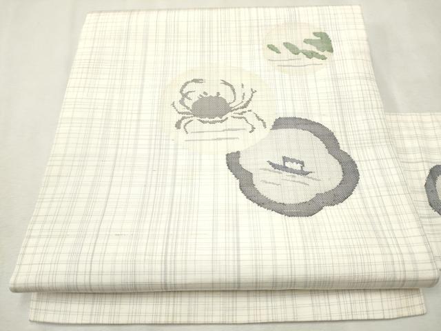 平和屋着物●九寸名古屋帯　紬地　蟹　正絹　逸品　CAAV7153hy