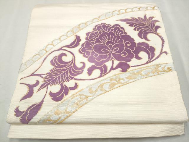 平和屋着物●京の名門　じゅらく謹製　帝王紫　八寸名古屋帯　紬地　更紗花唐草文　金糸　正絹　逸品　CAAV7157hy