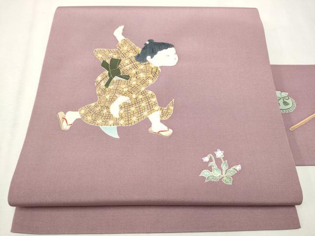 平和屋着物●九寸名古屋帯　作家物　童子花文　正絹　逸品　CAAV7165hy