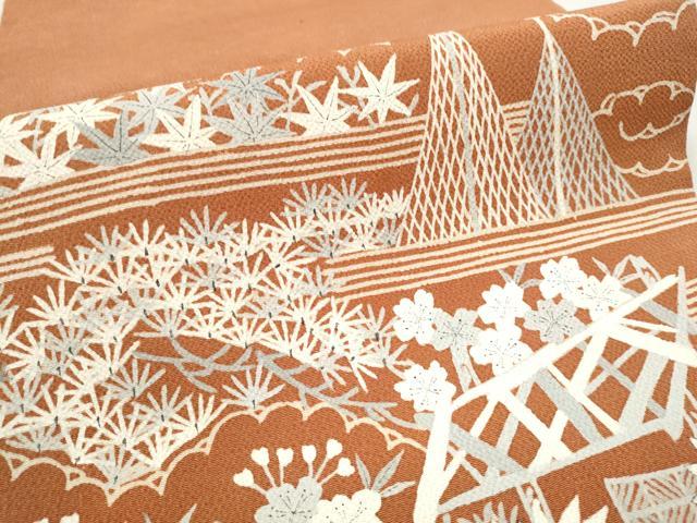 平和屋着物○九寸開き名古屋帯 松竹梅花文 鬼しぼ縮緬 正絹