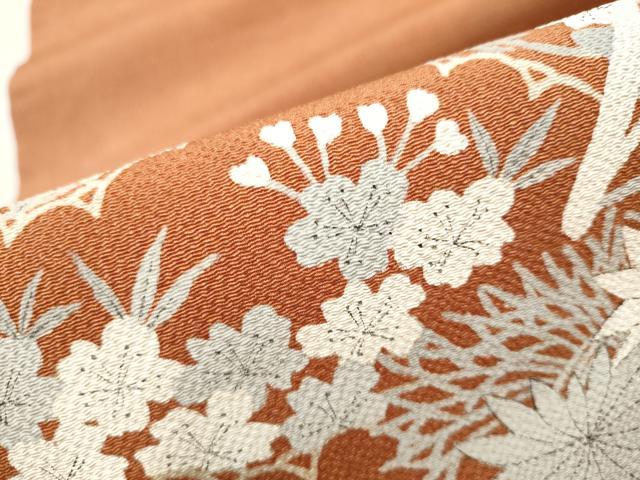 平和屋着物○九寸開き名古屋帯 松竹梅花文 鬼しぼ縮緬 正絹