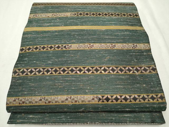 平和屋着物●両面　太鼓柄袋帯　紬地　螺鈿箔　横段吉祥文　金糸　やまと誂製　正絹　逸品　CAAV7189hy