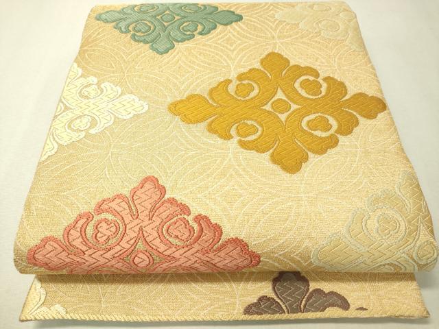 平和屋着物●六通柄袋帯　唐織　花菱能衣文　金糸　正絹　逸品　未使用　CAAV8564vp