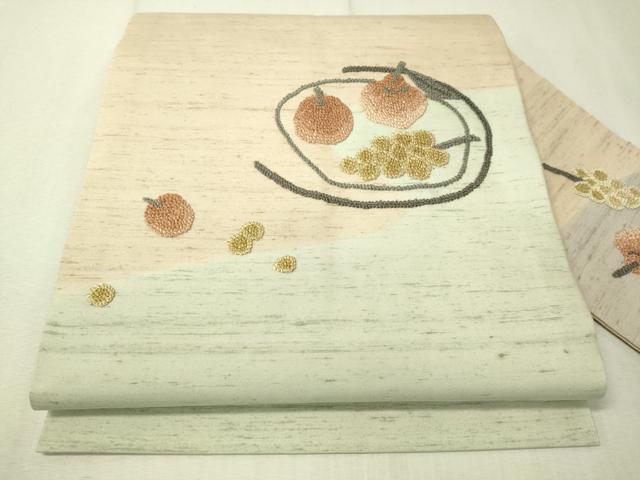 平和屋着物●中国三大刺繍　総相良刺繍　九寸名古屋帯　紬地　成り物　正絹　逸品　未使用　CAAV8578vp