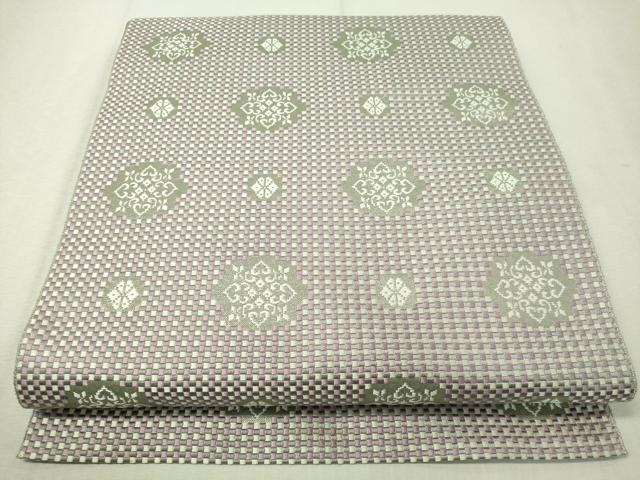 平和屋着物●本場筑前博多織　八寸名古屋帯　市松織　雪花文　金糸　正絹　逸品　CAAV8695vp