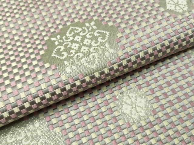 平和屋着物○本場筑前博多織 八寸名古屋帯 市松織 雪花文 金糸