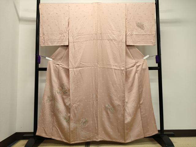 平和屋着物▽中国三大刺繍　スワトウ刺繍　訪問着　単衣　絞り　地紙重ね花唐草文　金彩　正絹　逸品　CAAV8876gh