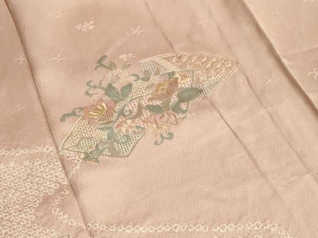 平和屋着物▽中国三大刺繍　スワトウ刺繍　訪問着　単衣　絞り　地紙重ね花唐草文　金彩　正絹　逸品　CAAV8876gh_2