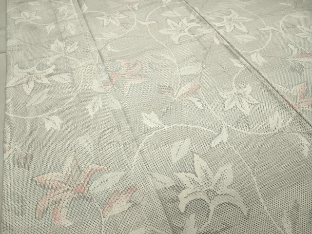 平和屋着物▽本場大島紬 白大島 単衣 花唐草文 正絹 逸品 未