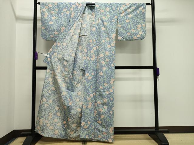 平和屋着物▽小紋 単衣 花唐草文 洗える着物 CAAV8892gh