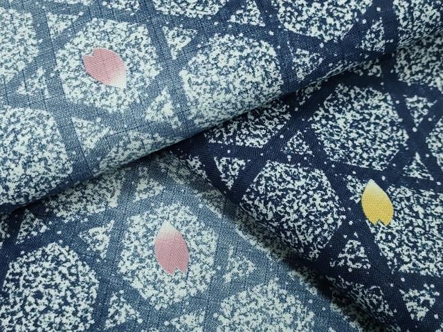 平和屋着物▽小紋　単衣　籠目舞桜文　洗える着物　CAAV8899gh