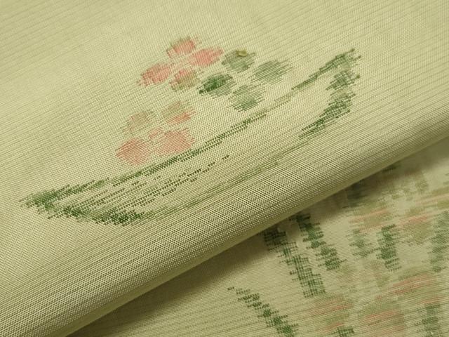 平和屋着物▽上質な紬 単衣 花鳥文 正絹 逸品 CAAV8901gh