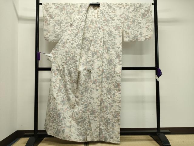 平和屋着物▽上質な紬 単衣 風景笠松文 正絹 逸品 CAAV8903gh