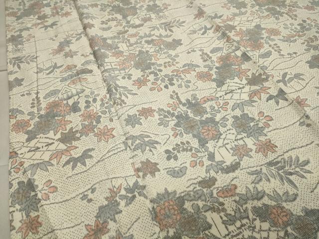 平和屋着物▽上質な紬　単衣　風景笠松文　正絹　逸品　CAAV8903gh