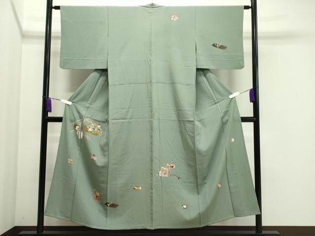 平和屋着物▽訪問着　単衣　作家物　刺繍　器物文　金彩　正絹　逸品　CAAV8906gh