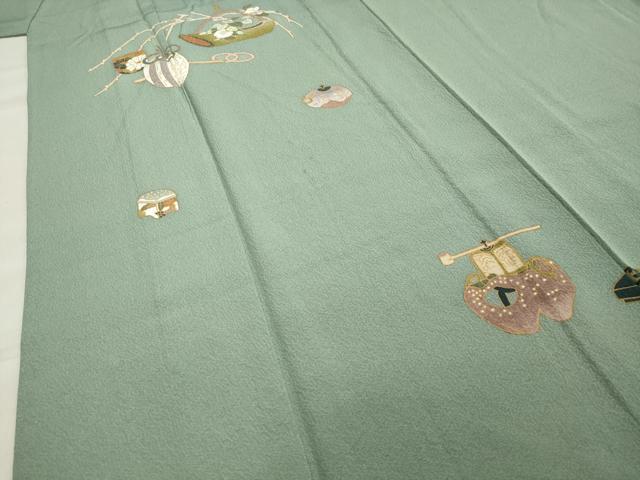 平和屋着物▽訪問着 単衣 作家物 刺繍 器物文 金彩 正絹 逸品