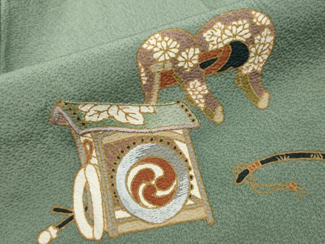 平和屋着物▽訪問着　単衣　作家物　刺繍　器物文　金彩　正絹　逸品　CAAV8906gh 平和屋着物▽訪問着 単衣 作家物 刺繍 器物文 金彩 正絹 逸品