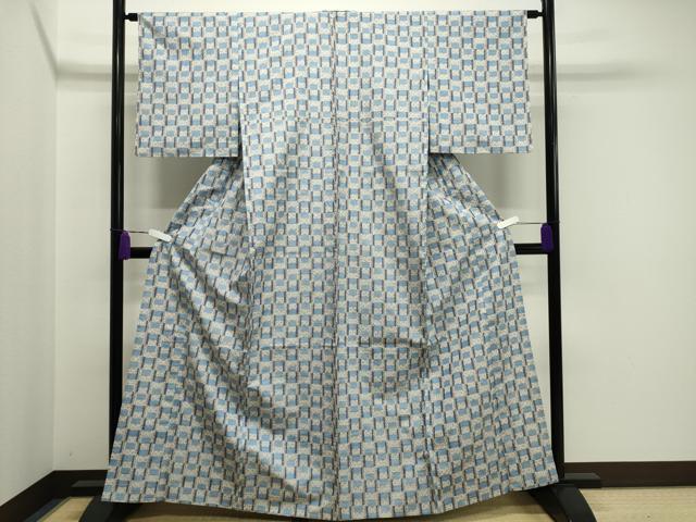 平和屋着物▽上質な紬 単衣 雲取り吉祥文 正絹 逸品 CAAW1378xi