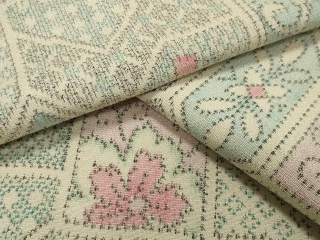 平和屋着物▽本塩沢　単衣　吉祥花唐草文　正絹　逸品　未使用　CAAV8931gh