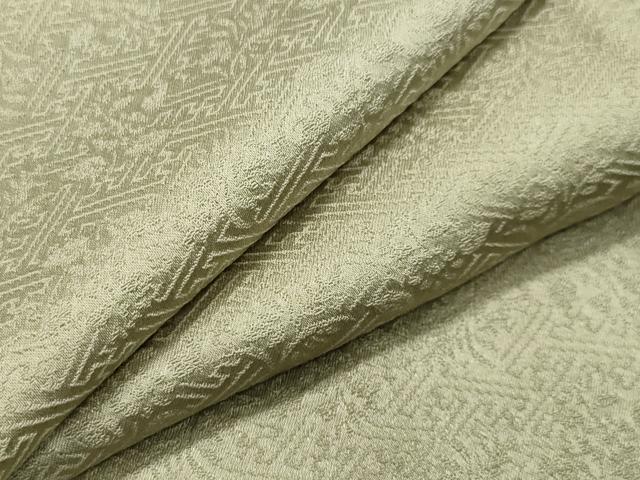 平和屋着物▽上質な色無地　単衣　紗綾形草花地紋　若芽色　正絹　逸品　CAAV8942gh