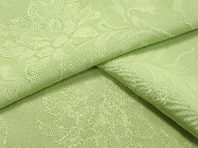 平和屋着物▽上質な色無地　単衣　更紗花唐草地紋　若菜色　正絹　逸品　未使用　CAAV8960gh