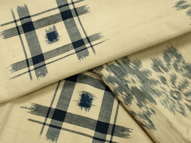 平和屋着物▽上質な紬　単衣　吉祥花文　正絹　逸品　CAAV8993gh