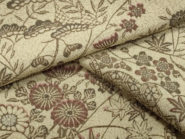 平和屋着物▽上質な小紋　単衣　枝梅花文　鬼しぼ縮緬　正絹　逸品　CAAV8995gh