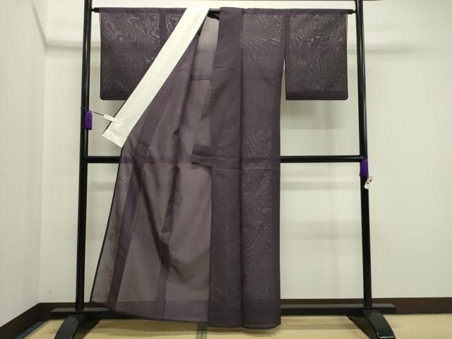 平和屋着物＊夏物 色無地 絽 菱紋紗 紫紺色 正絹 逸品 未