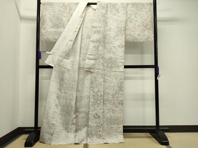 平和屋着物▽生紬　単衣　籬草花文　正絹　逸品　CAAV9183gh 平和屋着物▽生紬 単衣 籬草花文 正絹 逸品 CAAV9183gh