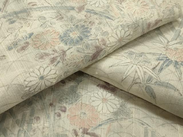 平和屋着物▽生紬　単衣　籬草花文　正絹　逸品　CAAV9183gh