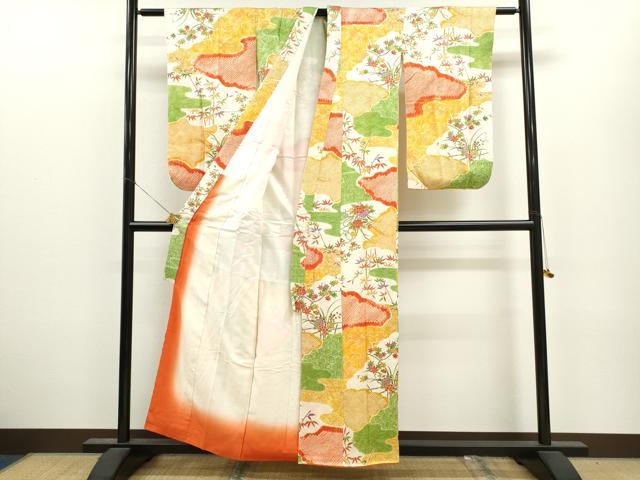 平和屋着物∵女の子　十三参り　子供　祝着・袋帯セット　絞り　雲取り枝花文　逸品　CAAV9301ze_1