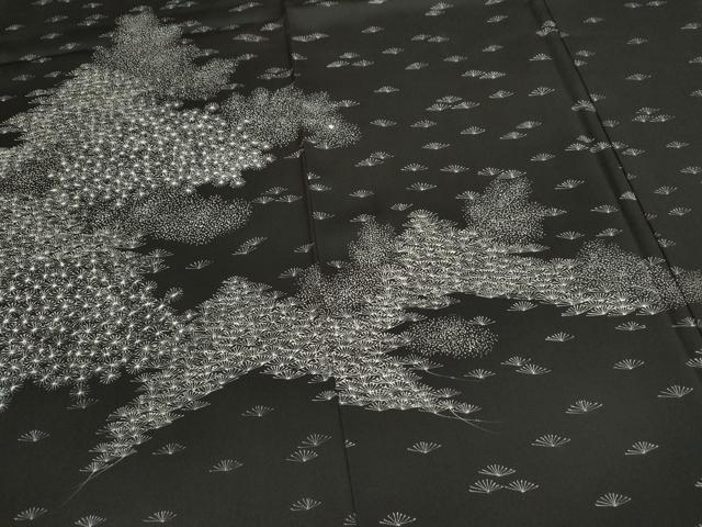 平和屋着物○本場大島紬 鱗文様間道 黒地 正絹 逸品 AAAU8276zg