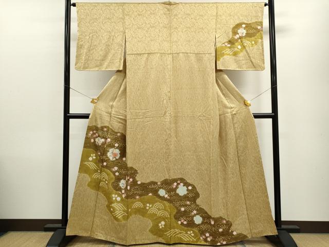 平和屋着物●訪問着　総絞り　刺繍　道長吉祥枝花文　金彩　正絹　逸品　CAAV9354ze