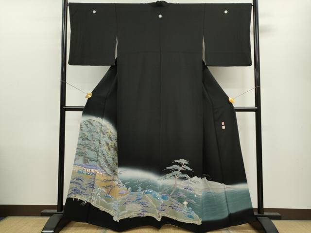 平和屋着物●本加賀友禅作家　白坂幸蔵　黒留袖　風景文　暈し染め　正絹　逸品　CAAV9380ze