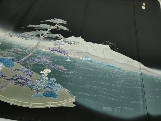 平和屋着物●本加賀友禅作家　白坂幸蔵　黒留袖　風景文　暈し染め　正絹　逸品　CAAV9380ze 平和屋着物○本加賀友禅作家 白坂幸蔵 黒留袖 風景文 暈し