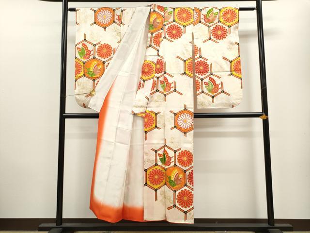 平和屋着物∵女の子　十三参り　子供　祝着・長襦袢・袋帯セット　駒刺繍　亀甲舞蝶菊文　金彩　逸品　CAAV9403ze_1