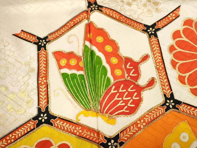 平和屋着物∵女の子　十三参り　子供　祝着・長襦袢・袋帯セット　駒刺繍　亀甲舞蝶菊文　金彩　逸品　CAAV9403ze_3