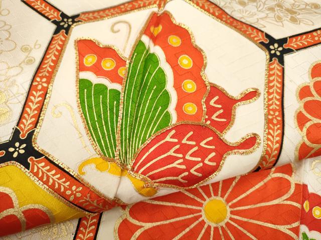 平和屋着物∵女の子　十三参り　子供　祝着・長襦袢・袋帯セット　駒刺繍　亀甲舞蝶菊文　金彩　逸品　CAAV9403ze_4
