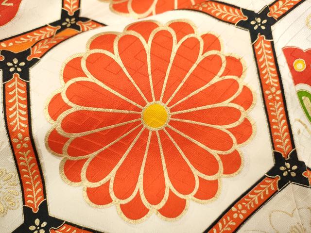 平和屋着物∵女の子　十三参り　子供　祝着・長襦袢・袋帯セット　駒刺繍　亀甲舞蝶菊文　金彩　逸品　CAAV9403ze_5