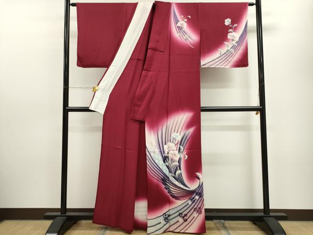 平和屋着物▽訪問着　単衣　紬地　作家物　手描き　孔雀花文　正絹　逸品　CAAV8949gh 平和屋着物▽訪問着 単衣 紬地 作家物 手描き 孔雀花文