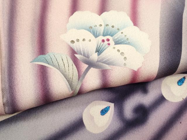 平和屋着物○上質な小紋 草花間道 暈し染め 銀彩 正絹