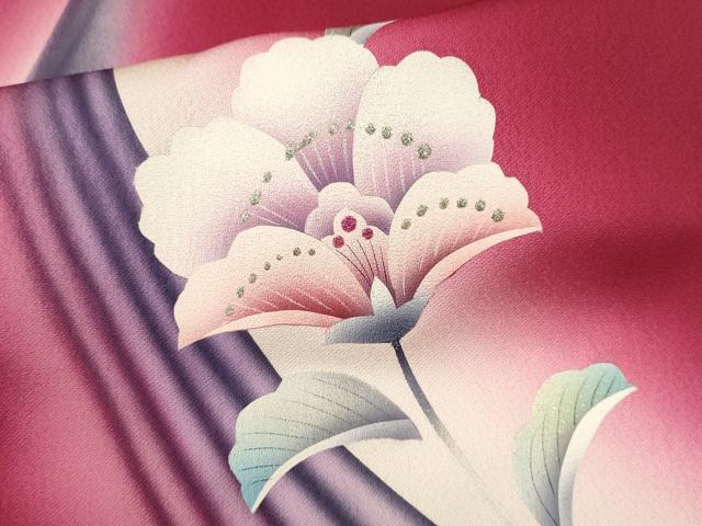 平和屋着物○上質な小紋 草花間道 暈し染め 銀彩 正絹